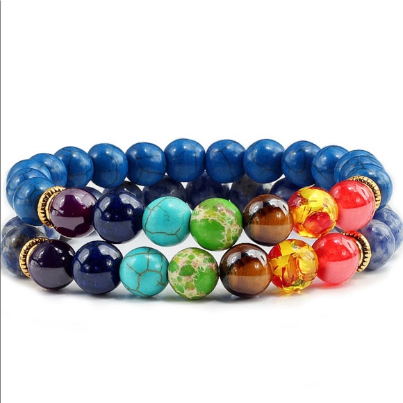 Two 7 Chakra Buddha Energy Bracelets Lapis Lazuli stone With healing pro… - Picture 1 of 5